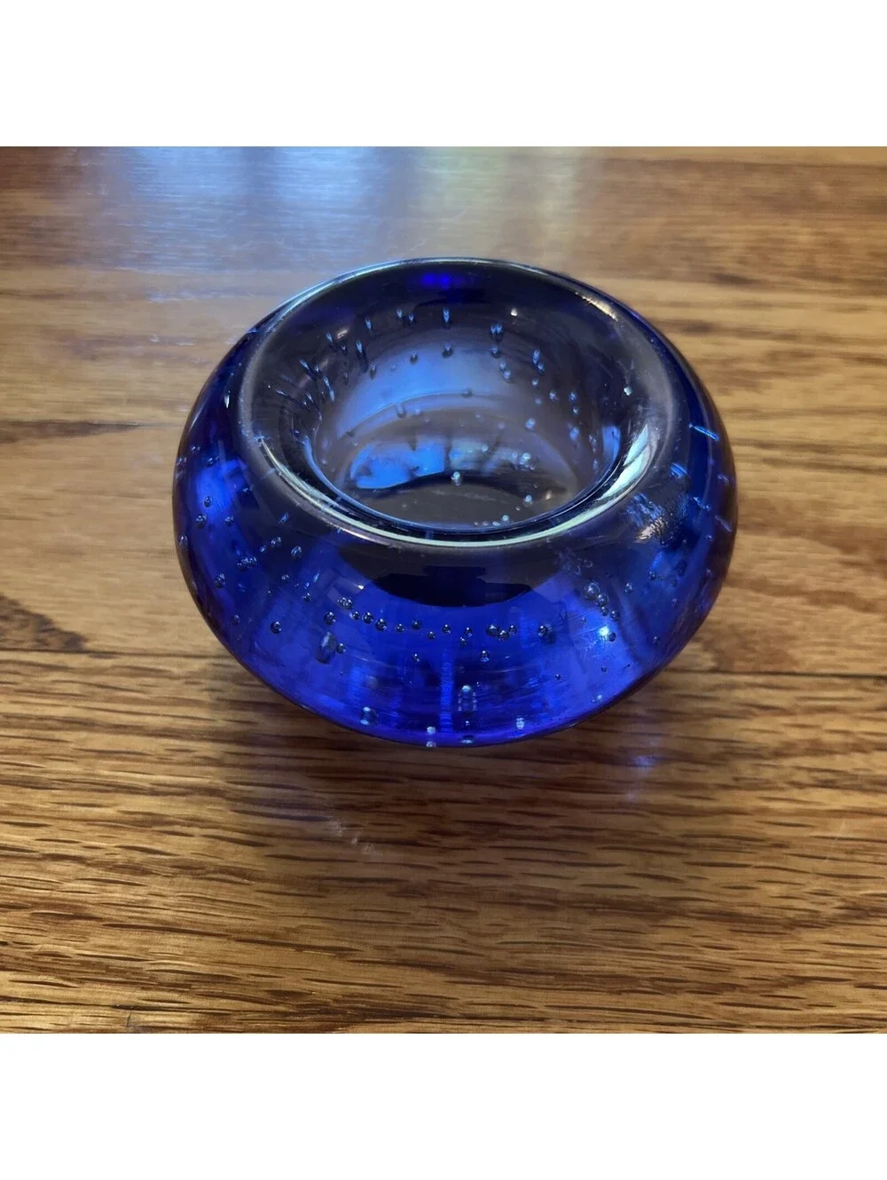 IKEA Blue Glass Controlled Bubble Paperweight Tea Light Candle Holder 601.193.55
